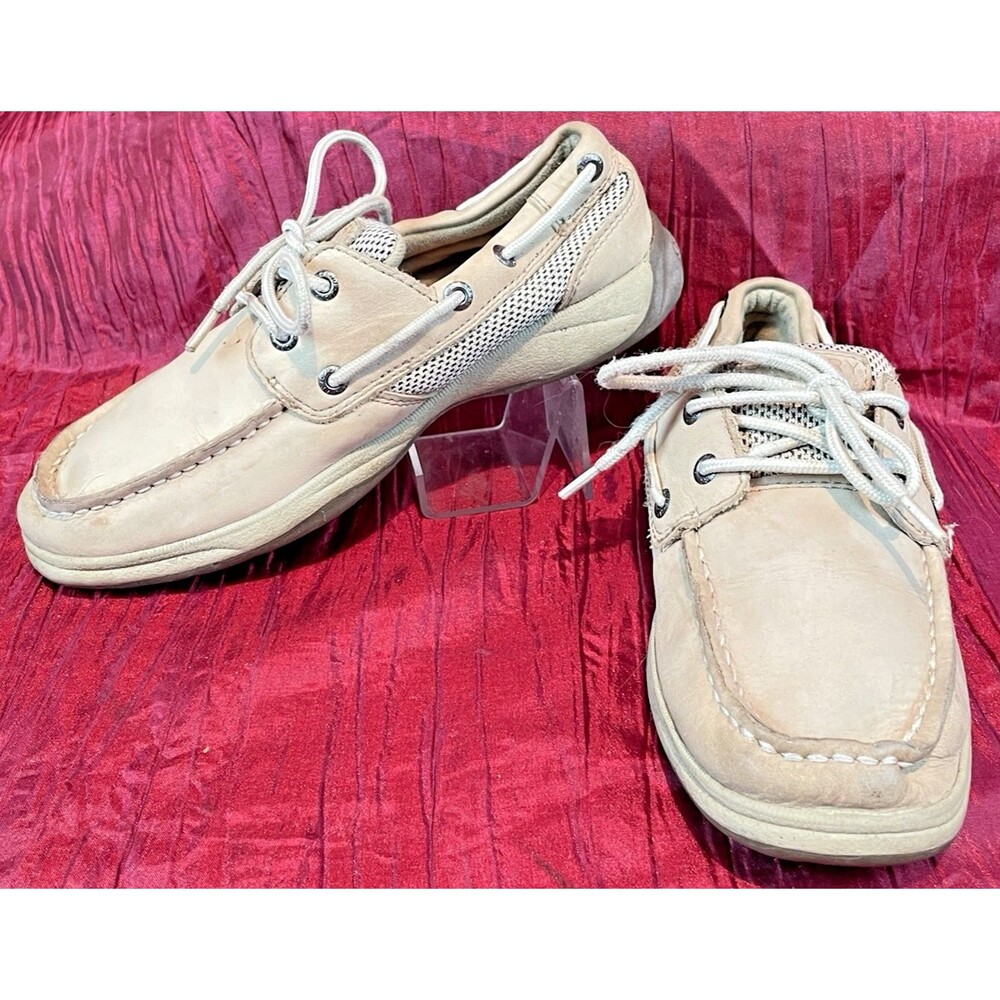 Girls Sperry Topsider Intrepid Beige Leather Deck Boat Shoe #YG45200A sz 3M